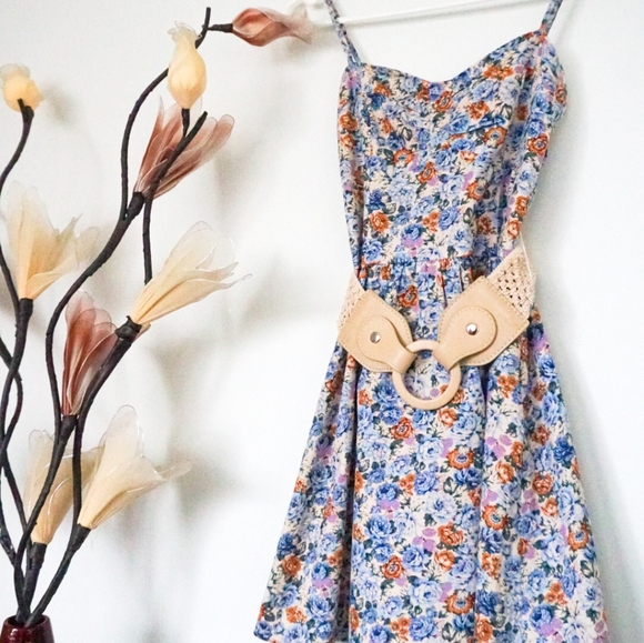 Valleygirl Dresses Valleygirl Blue Floral Dress With Knit Belt